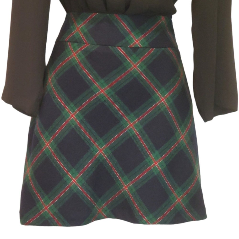 Talbots Women's Tartan Plaid Mini Skirt Sz 12 Wool Blend A Line Navy Green